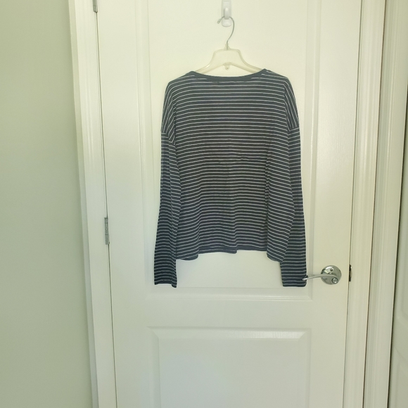 Vince Navy Blue Cotton Knit Striped Crew Neck Boxy Cut Long Sleeve T-Shirt S - Picture 8 of 12